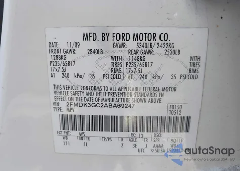 2010 Ford Edge Se из США, поврежденный, VIN 2FMDK3GC2ABA69247
